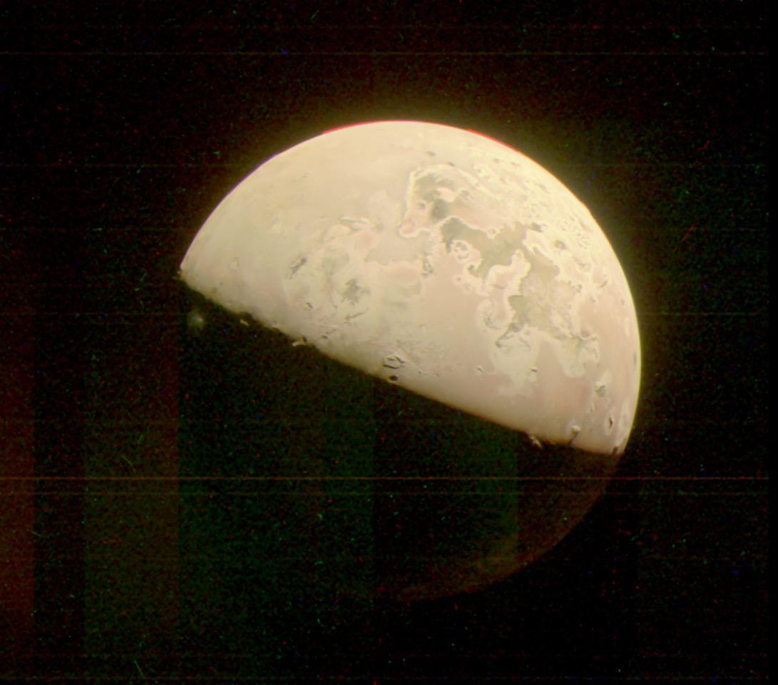 This JunoCam image of Jupiter's moon Io captures a plume of material ejected from the (unseen) volcano Prometheus. The image was taken by NASA's Ju...
