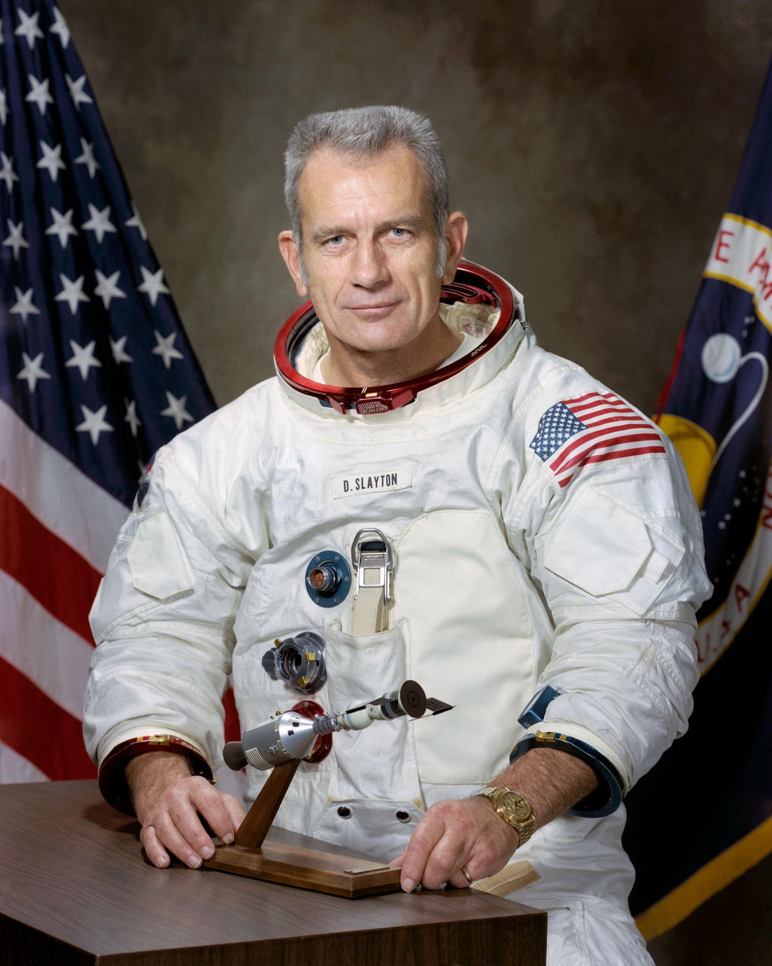 Portrait of Deke Slayton in Apollo spacesuit